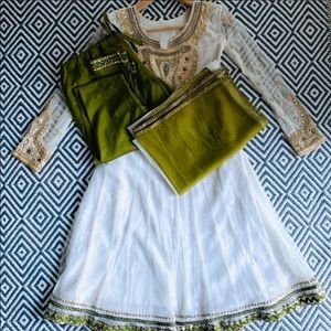white & green anarkali Kurta w/pants & dupatta.